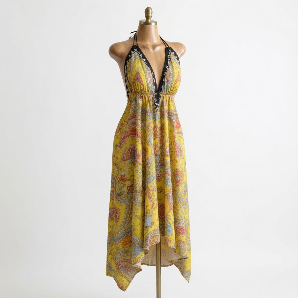 The Elara Boho Deep-V Backless Dress