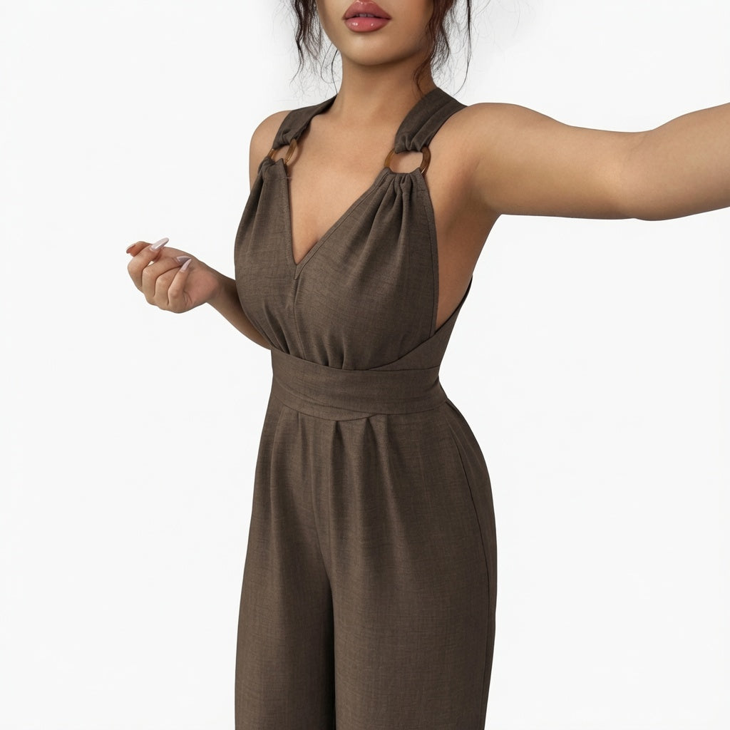 The Elara Ring Detail Wide Leg Romper