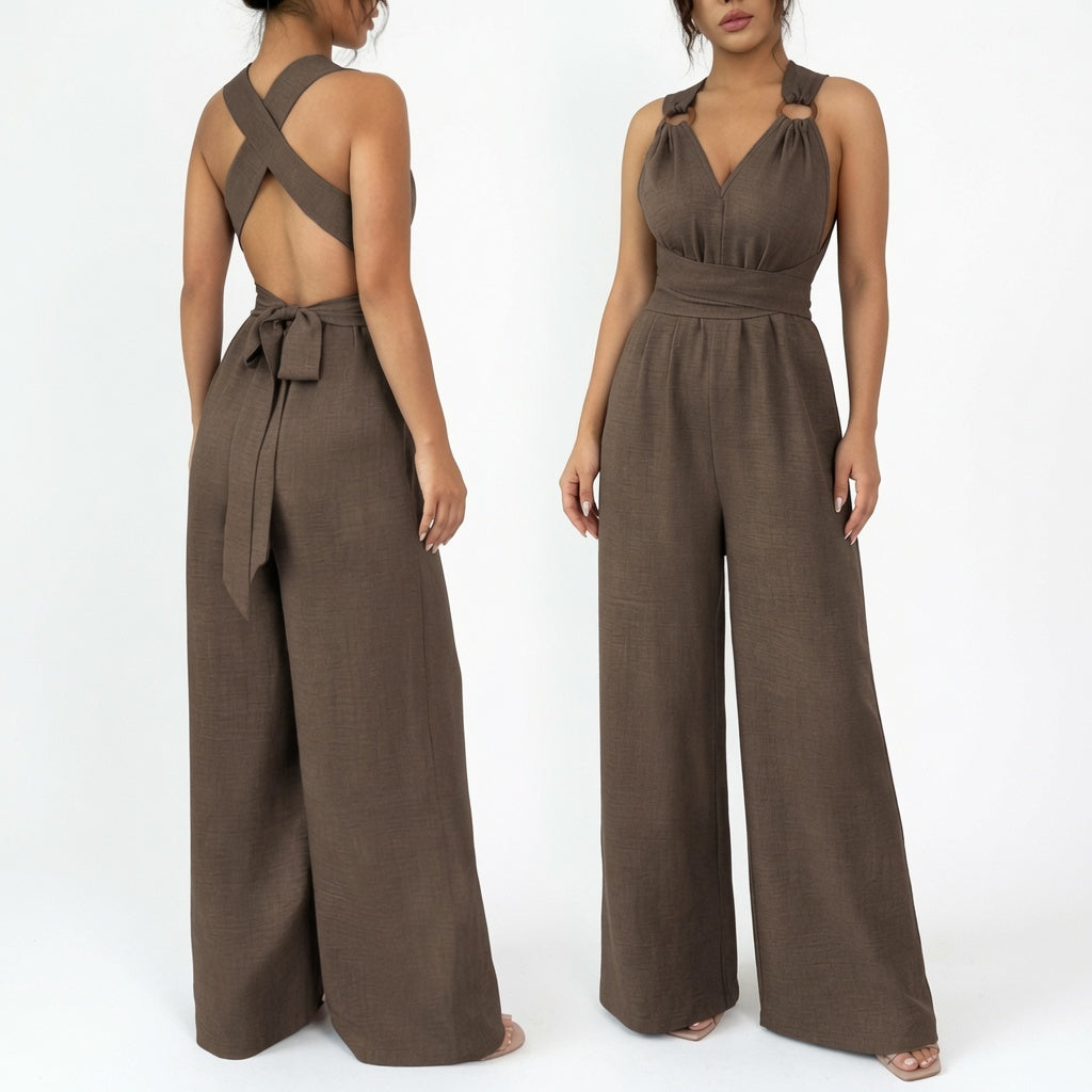 The Elara Ring Detail Wide Leg Romper