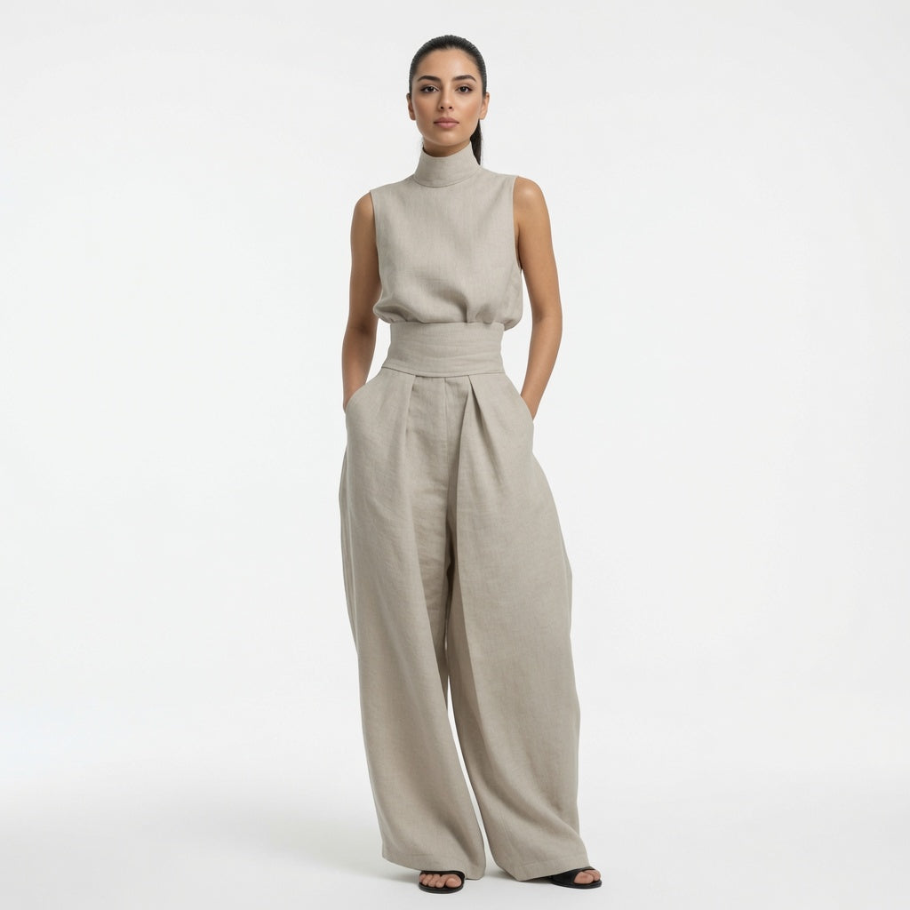 The Elara Mock Neck Wide Leg Two Piece Set