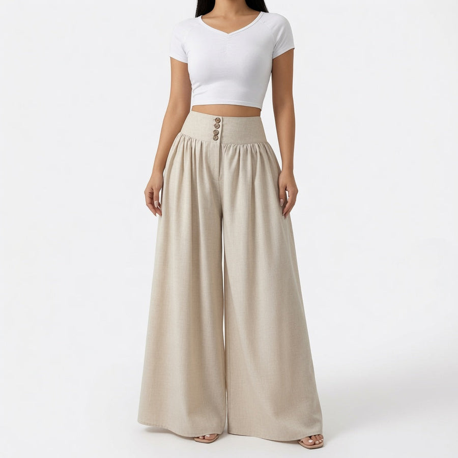 The Maison Button Front Wide-Leg Palazzo Pants