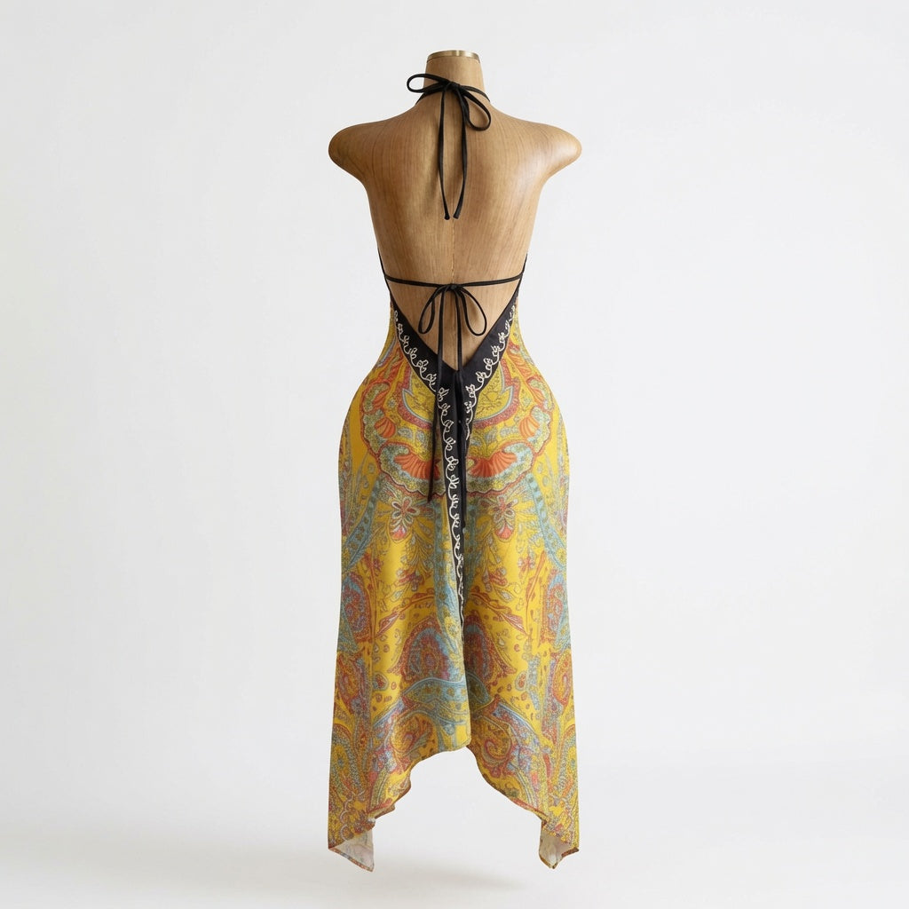 The Elara Boho Deep-V Backless Dress